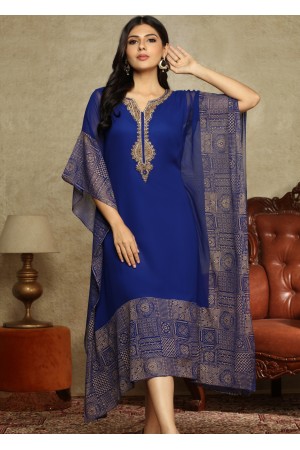 Blue Georgette Chiffon Kaftan Kurti 